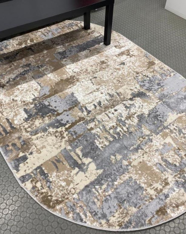 Ковер турецкий D056A Белла (Полиэстер хит-сет, бежевый, серый) овальный