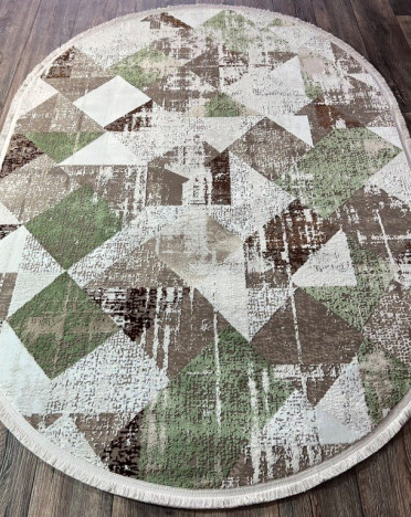 Турецкий ковер овальный Atlantik Hali Deco 10128A (Полиэстер, бежевый, зеленый)